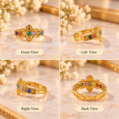 AVIRRA Gold Filled Multicolor Crystal Floral Hoop Nose Ring