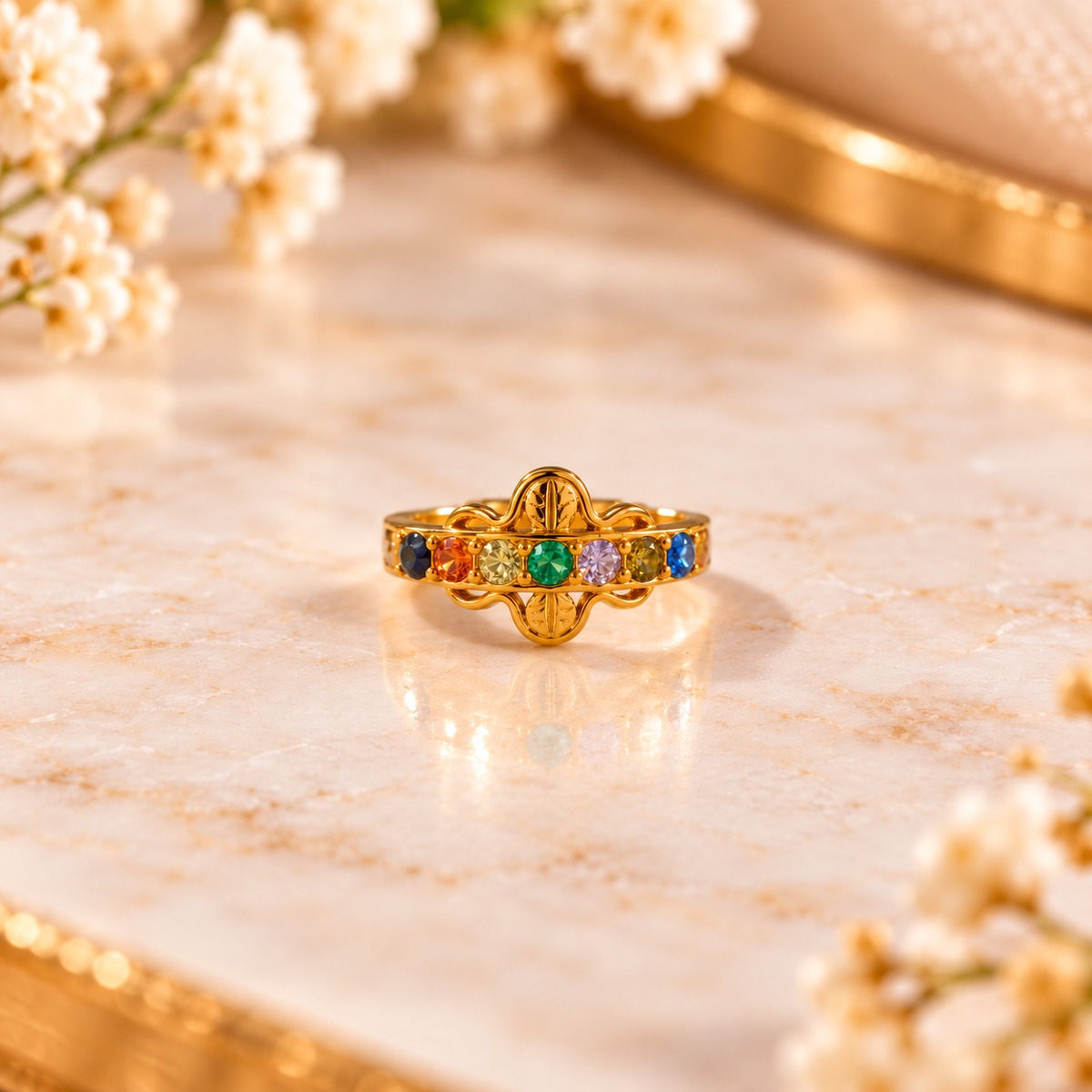AVIRRA Gold Filled Multicolor Crystal Floral Hoop Nose Ring