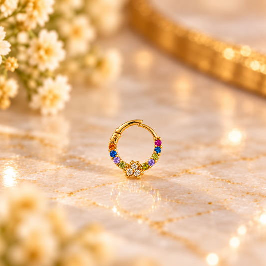 AVIRRA Gold Filled Multicolor Floral Crystal Hoop Nose Ring