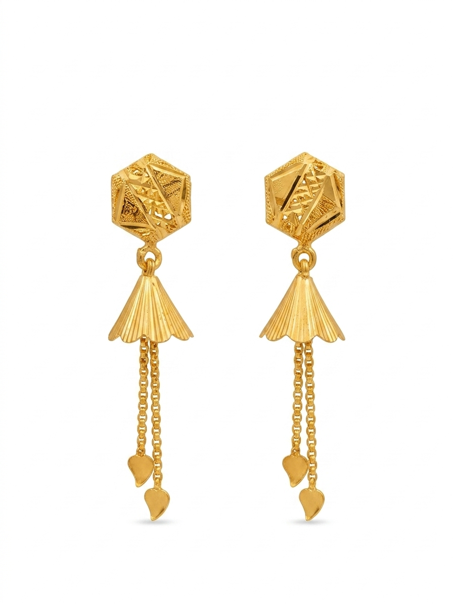 Gold-Filled Geometric Drop Earrings with Heart Danglers