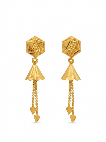 Gold-Filled Geometric Drop Earrings with Heart Danglers