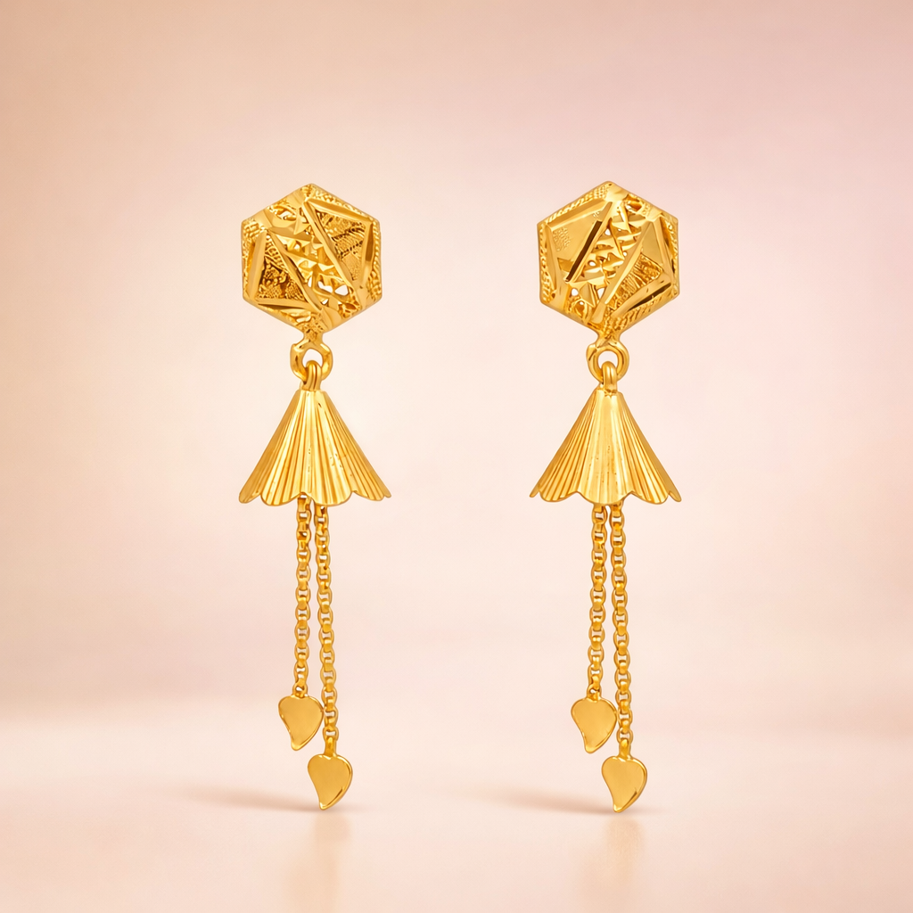 Gold-Filled Geometric Drop Earrings with Heart Danglers