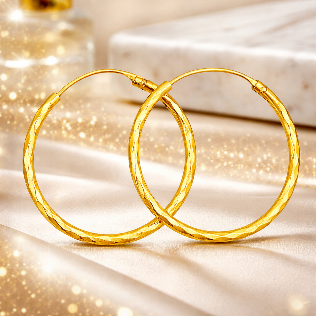 Gold-Filled Textured Hoop Earrings for Women