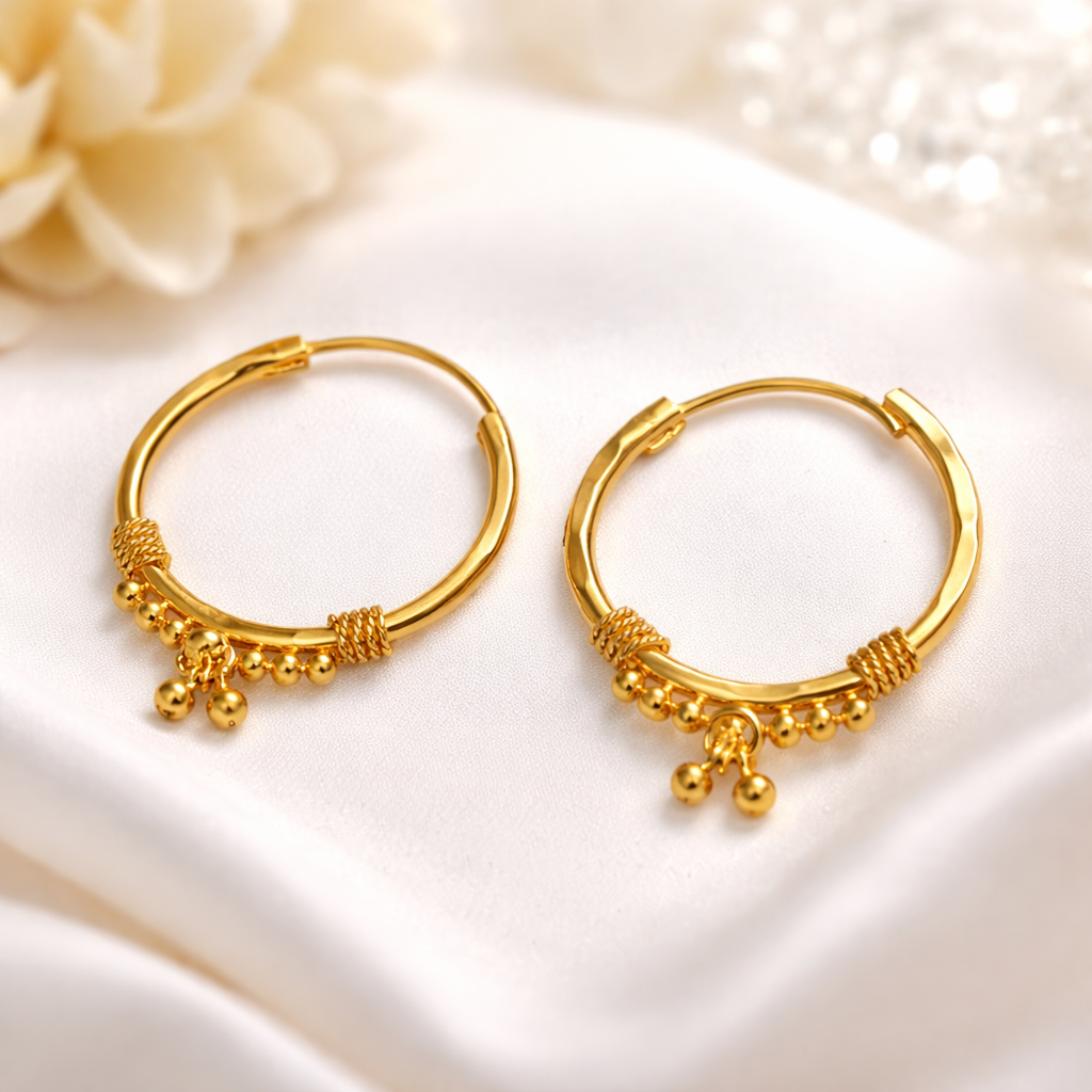 Gold-Filled Traditional Hoop Earrings with Bead Danglers