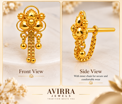 AVIRRA Floral Long Chain Nose Pin – Gold Filled