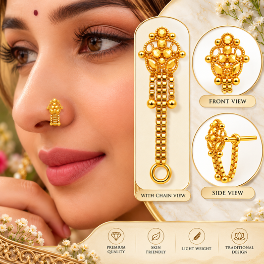 AVIRRA Floral Triple Chain Gold Filled Nose Pin