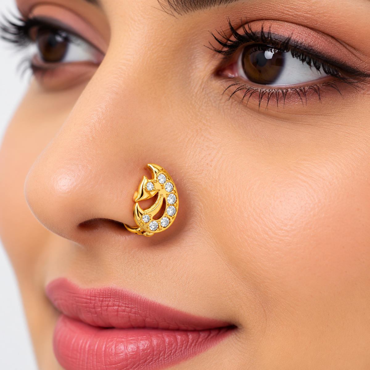AVIRRA Gold Filled Floral Leaf CZ Nose Ring