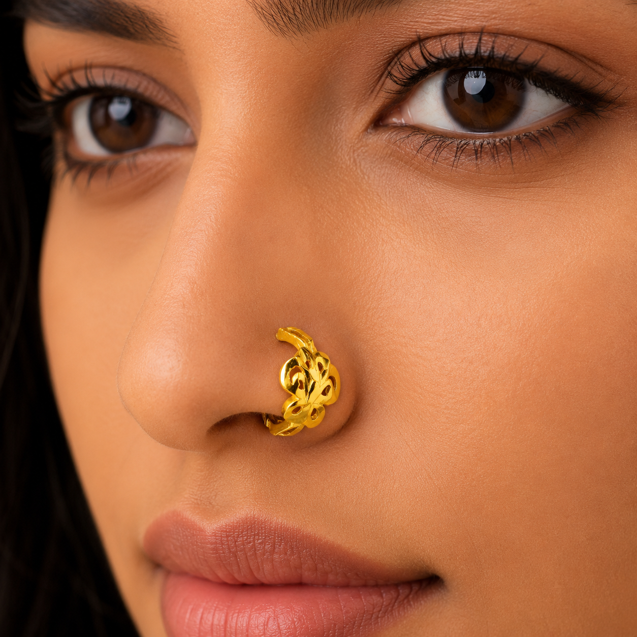AVIRRA Gold Filled Floral Filigree Hoop Nose Ring