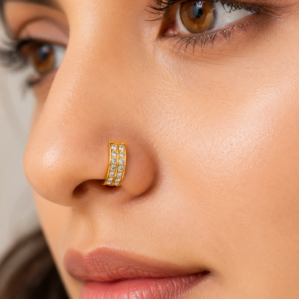 AVIRRA Gold Filled Double Row Crystal Hoop Nose Ring
