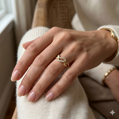 Elegant Gold Infinity Heart Ring with Sparkling Stones for Women