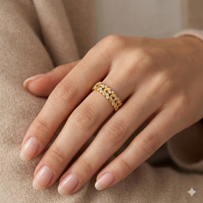 Elegant Gold Heart Link Ring with Sparkling Stones for Women
