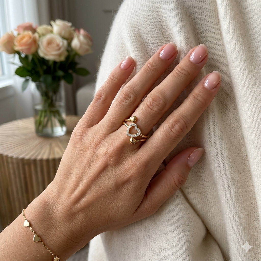 Elegant Gold Triple Heart Ring with Sparkling Stones for Women