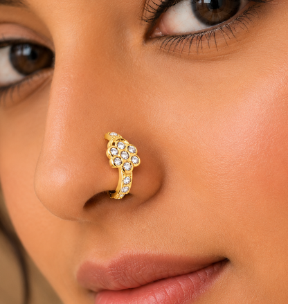 AVIRRA Gold Filled Floral Crystal Hoop Nose Ring