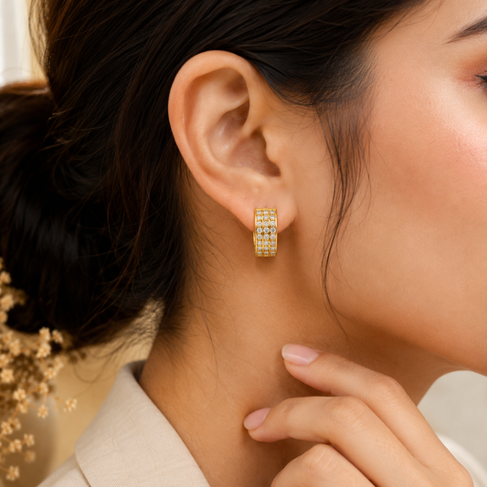 AVIRRA Gold Filled Multi-Row Diamond style Huggie Earrings