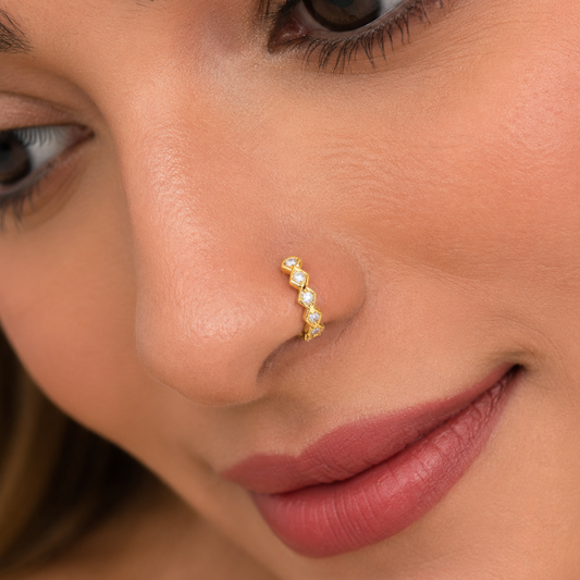 AVIRRA Gold Filled Crystal Heart Pattern Hoop Nose Ring