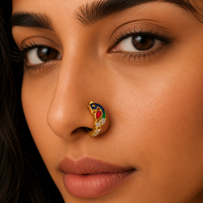 AVIRRA Gold Filled Peacock Crystal Hoop Nose Ring