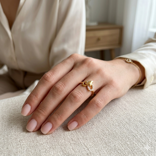 Elegant Gold Abstract Teardrop Halo Ring with Sparkling Stones for Women