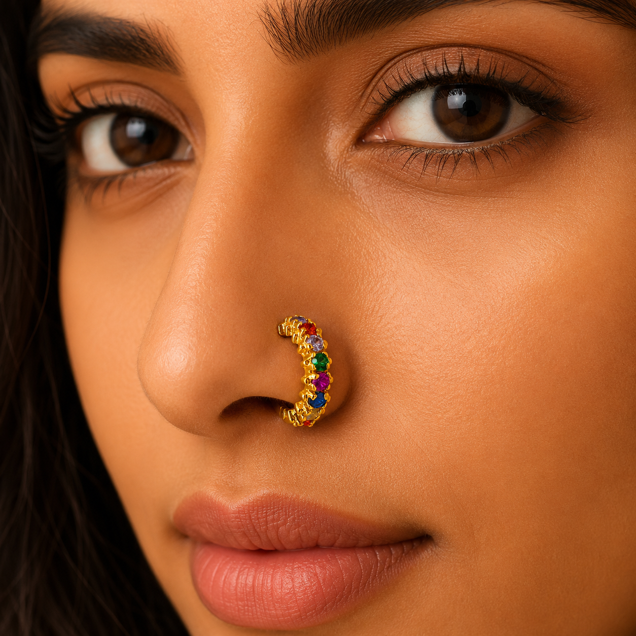 AVIRRA Gold Filled Multi-Color Crystal Half Hoop Nose Ring