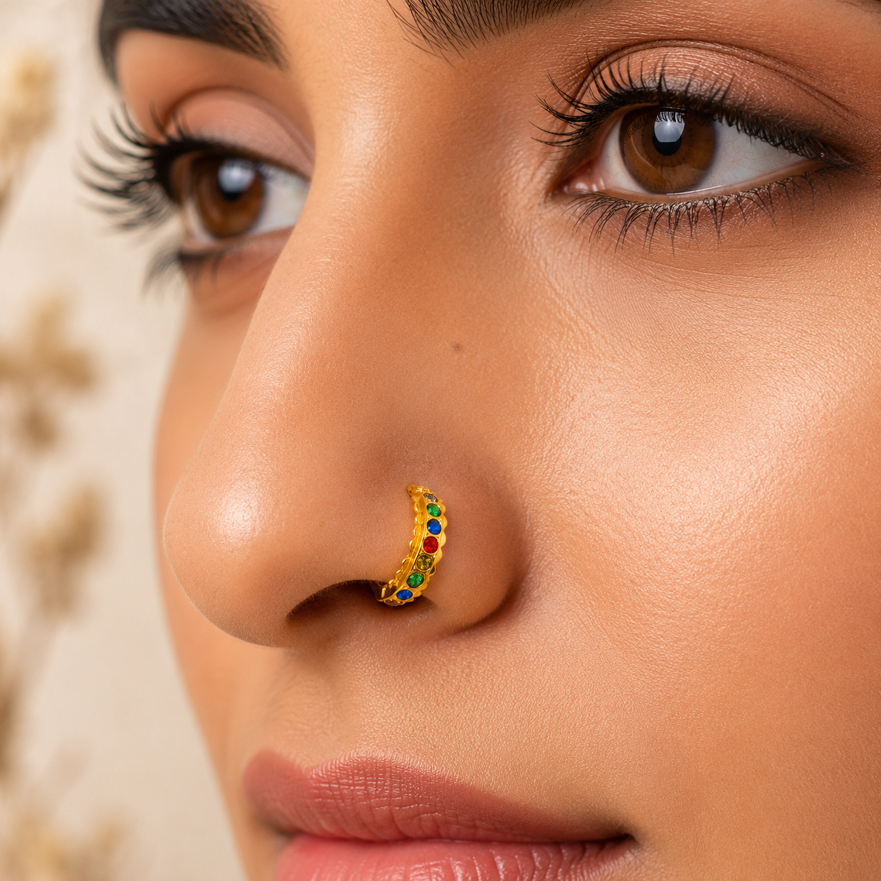 AVIRRA Gold Filled Multi-Color Crystal Hoop Nose Ring