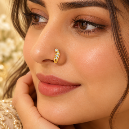AVIRRA Gold Filled Elegant CZ Floral Nose Ring