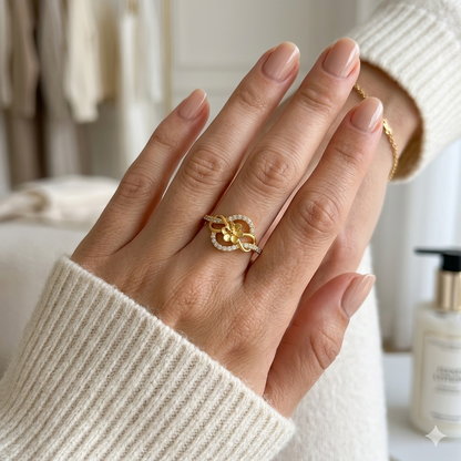 Elegant Gold Floral Infinity Ring with Sparkling Stones for Women