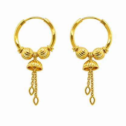 AVIRRA Gold Filled Bell Charm Hoop Earrings with Ribbed Beads