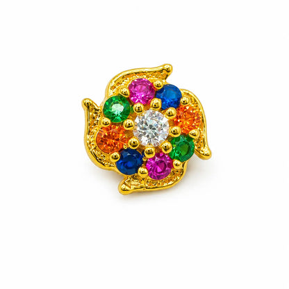 AVIRRA Gold Filled Multicolor Floral Crystal Wired Nose Pin