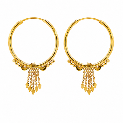 AVIRRA Gold Filled Leaf Tassel Hoop Earrings