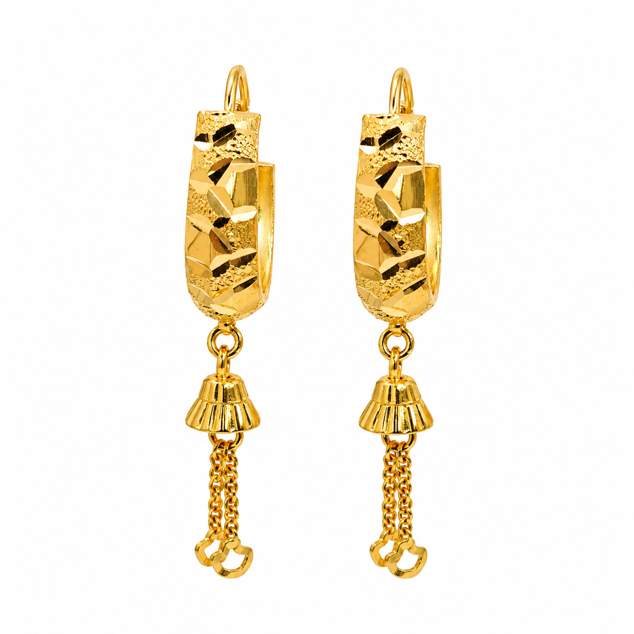 AVIRRA Gold Filled Textured Hoop Tassel Earrings