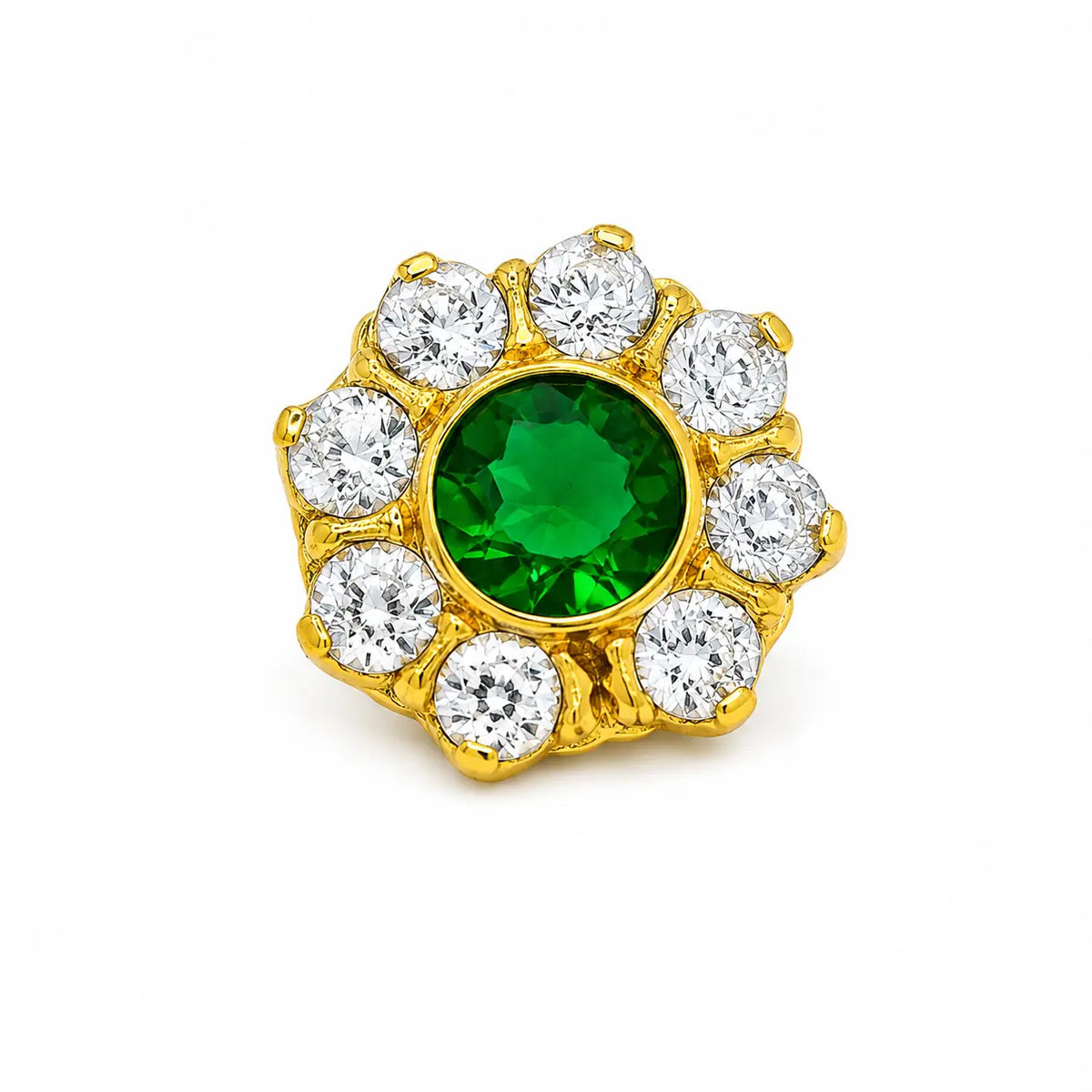 AVIRRA Gold Filled Emerald Green Crystal Floral Wired Nose Pin