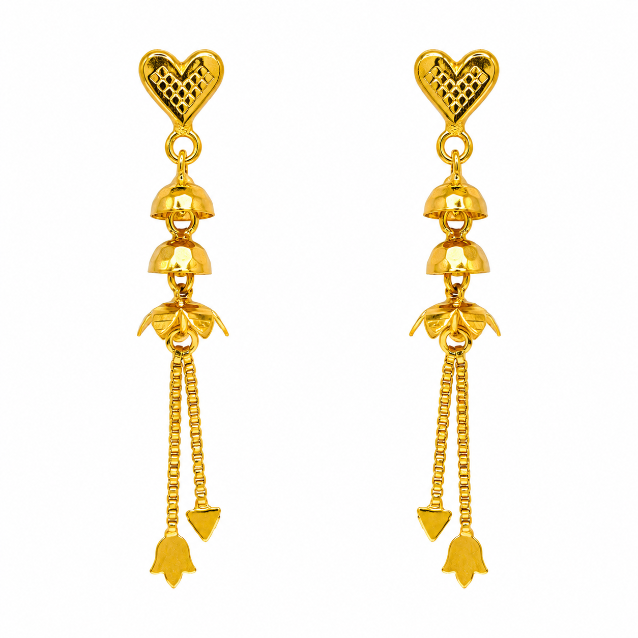 AVIRRA Gold Filled Heart Bell Tassel Earrings