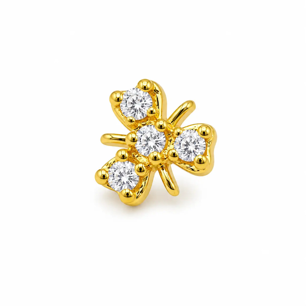 AVIRRA Gold Filled Four Leaf Clover Crystal Wired Nose Pin