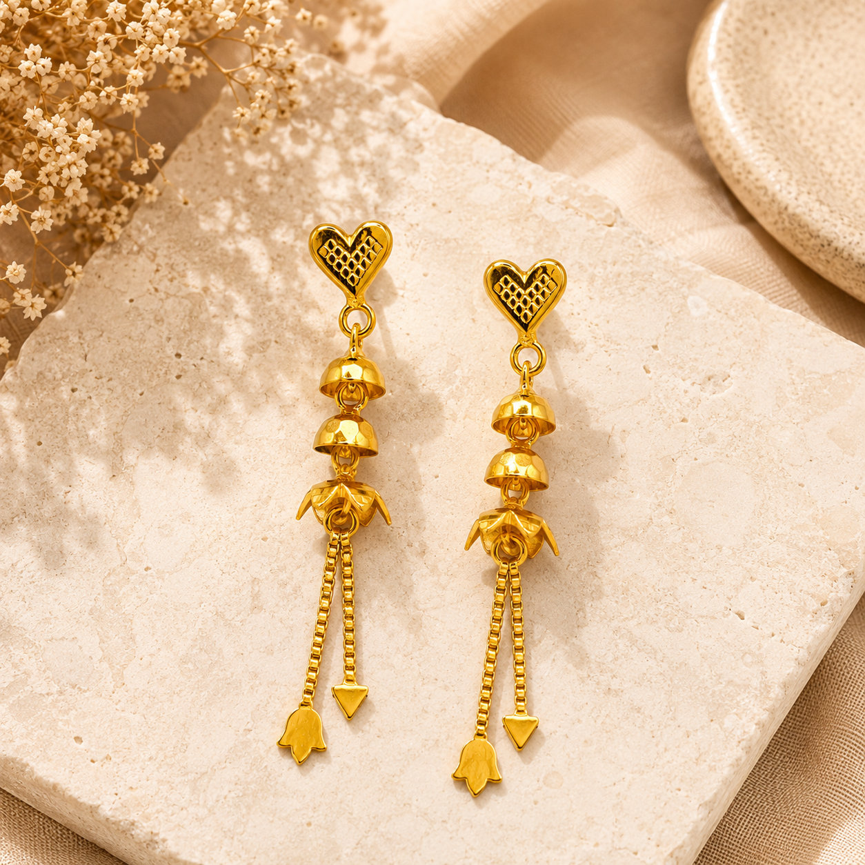 AVIRRA Gold Filled Heart Bell Tassel Earrings