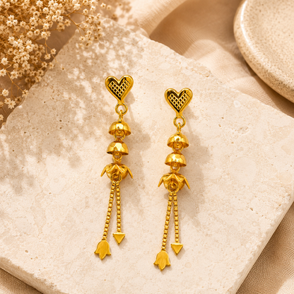 AVIRRA Gold Filled Heart Bell Tassel Earrings