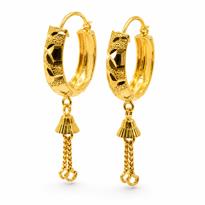 AVIRRA Gold Filled Textured Hoop Tassel Earrings