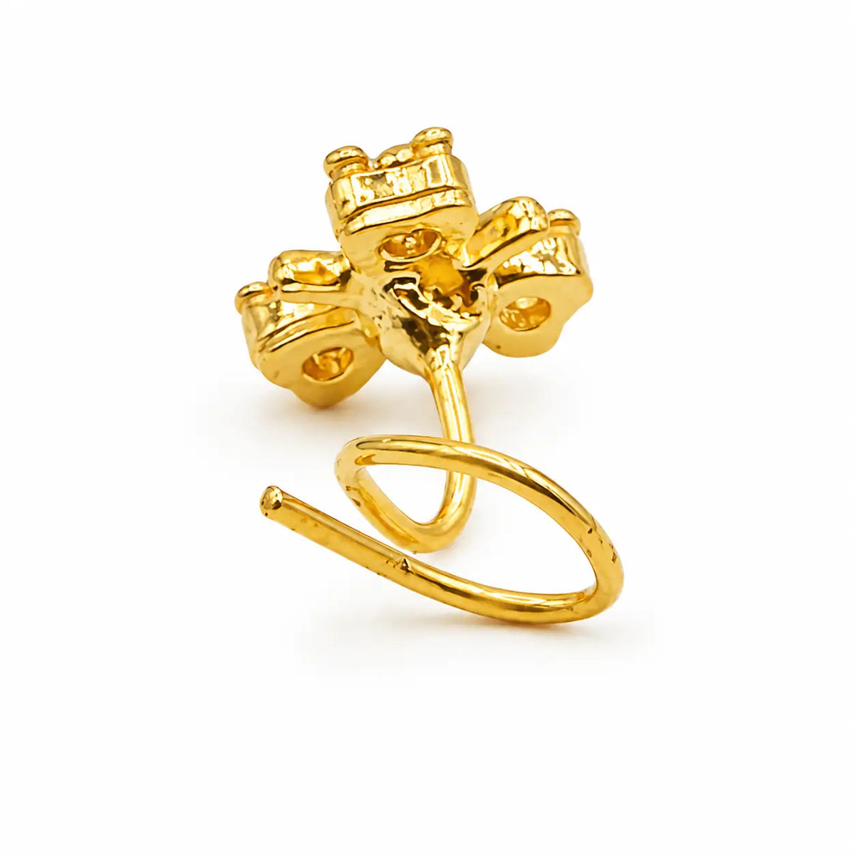 AVIRRA Gold Filled Four Leaf Clover Crystal Wired Nose Pin