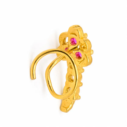 AVIRRA Gold Filled Floral Crystal Long Wired Nose Ring