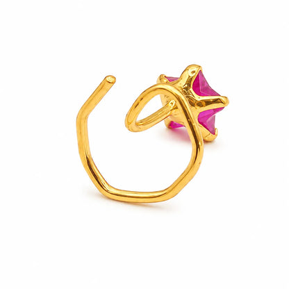 AVIRRA Gold Filled Ruby Red Star Crystal Wired Nose Pin