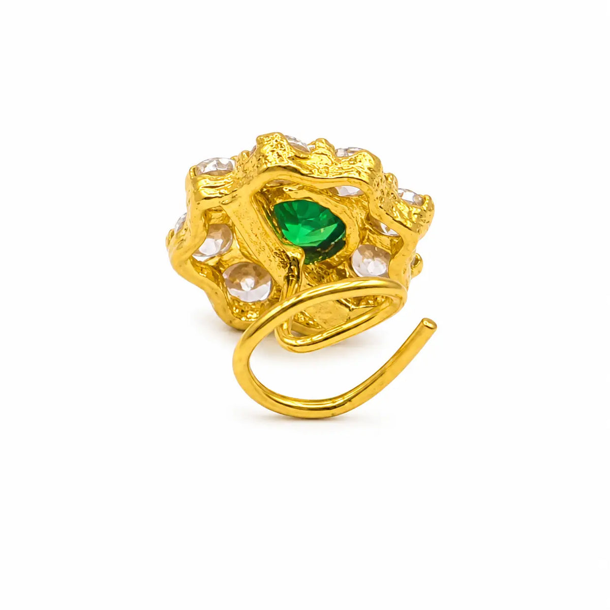 AVIRRA Gold Filled Emerald Green Crystal Floral Wired Nose Pin