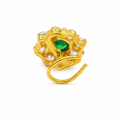 AVIRRA Gold Filled Emerald Green Crystal Floral Wired Nose Pin