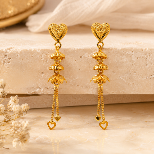 AVIRRA Gold Filled Heart Bell Tassel Earrings