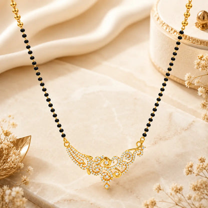 AVIRRA Elegant Gold Filled Floral CZ Mangalsutra Necklace