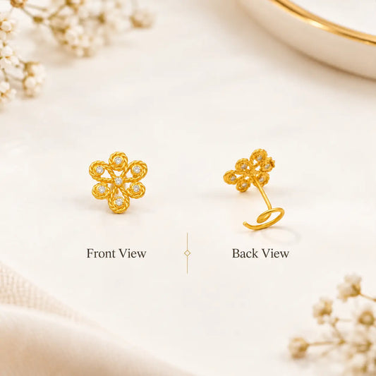 AVIRRA Gold Filled Floral Petal Wired Nose Pin