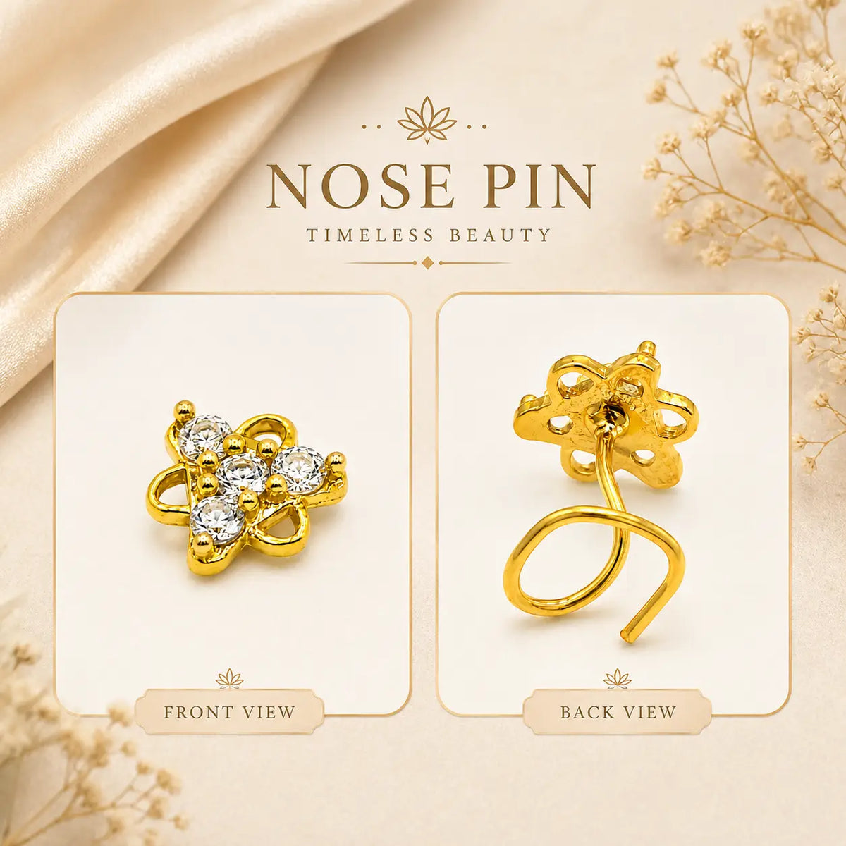 AVIRRA Gold Filled Floral Crystal Wired Nose Pin