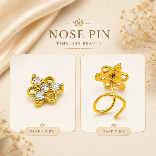 AVIRRA Gold Filled Floral Crystal Wired Nose Pin