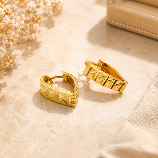 AVIRRA Gold Filled Geometric Engraved Huggie Earrings