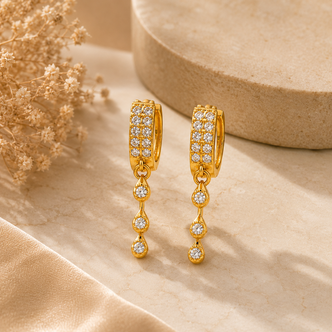 AVIRRA Gold Filled Crystal Drop Huggie Earrings