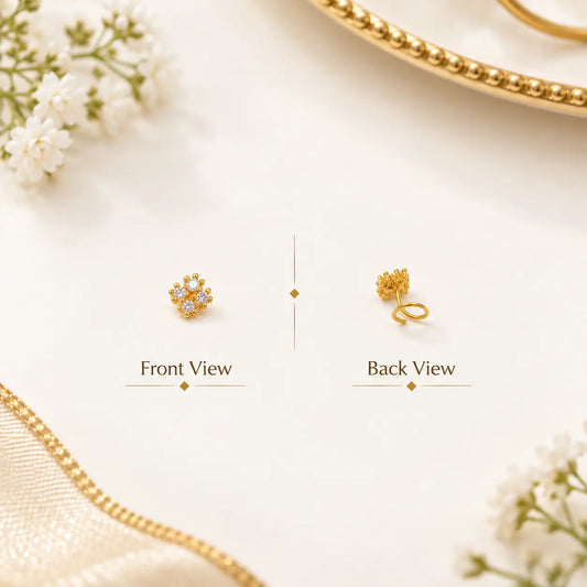 AVIRRA Gold Filled Floral Crystal Cluster Nose Pin