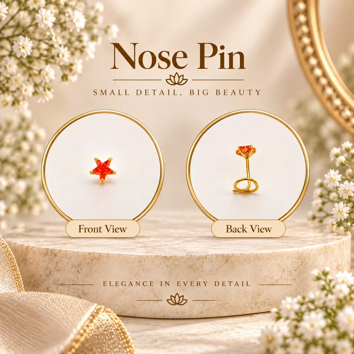 AVIRRA Gold Filled Orange Star Wired Nose Pin