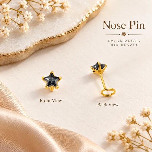 AVIRRA Gold Filled Black Star Crystal Wired Nose Pin